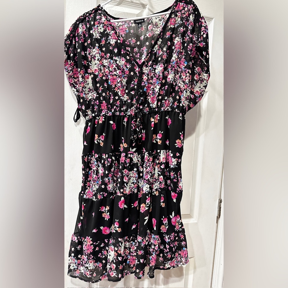 Torrid Floral Black and Pink Dress
